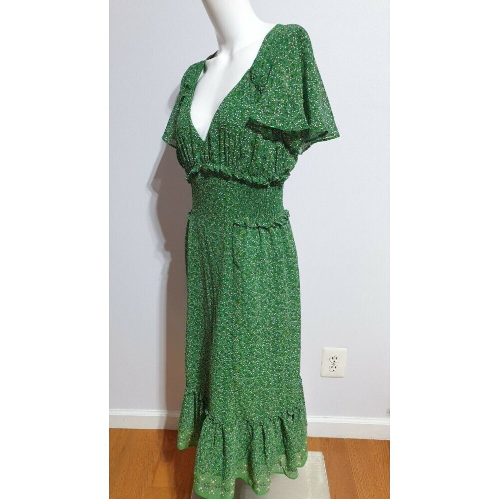 MAX STUDIO V-NECK FLUTTER SLEEVE RUFFLE MIDI SPRING FLORAL MAXI DRESS SIZE XS - Picture 2 of 2